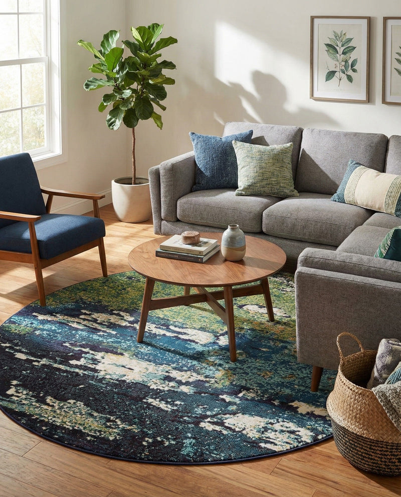 Marrakesh Elegance Collection Area Rug -  Figuig Round Navy Blue  lifestyle 41