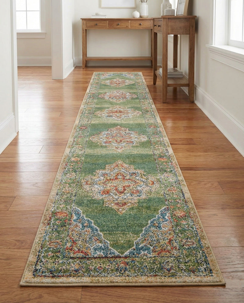 Savannah Soiree Collection Area Rug - Serengeti (Green) Runner Green  lifestyle 45