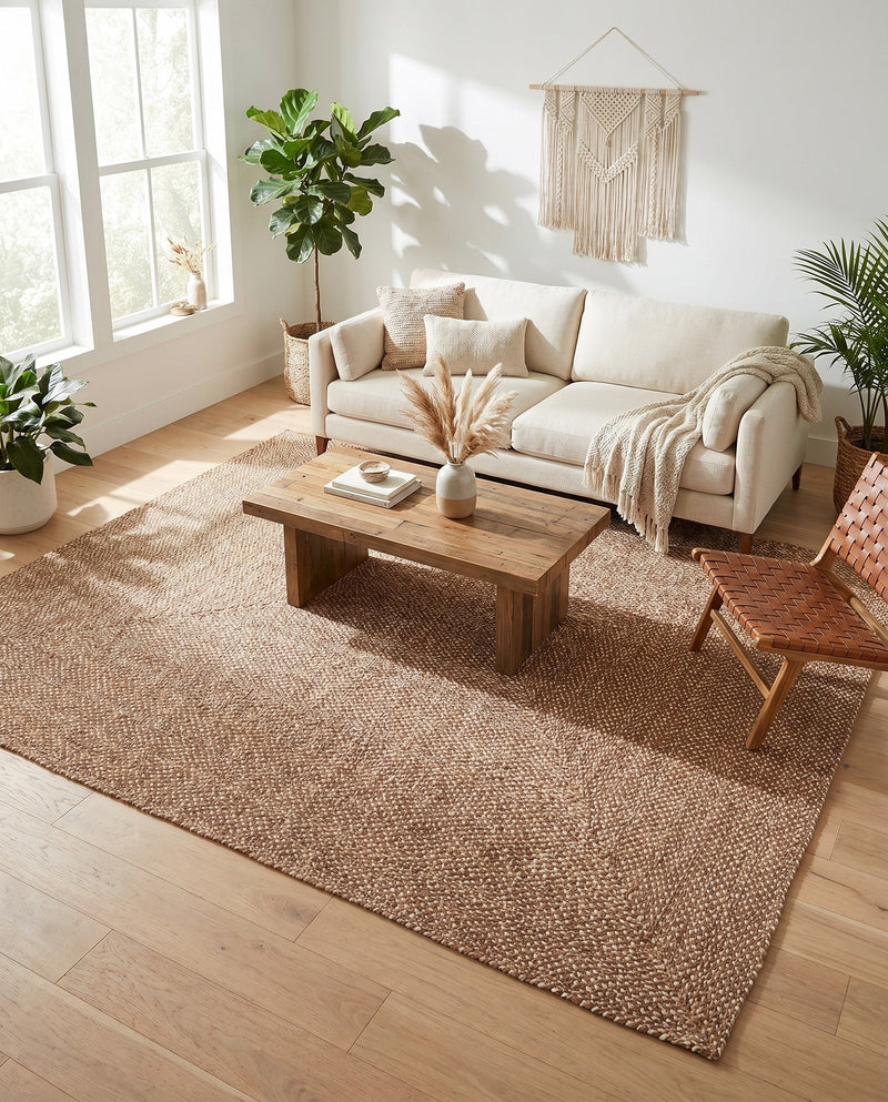 Highland Woven Jute Collection Area Rug - Glenmore (Light Brown) Rectangle Light Brown  lifestyle 12