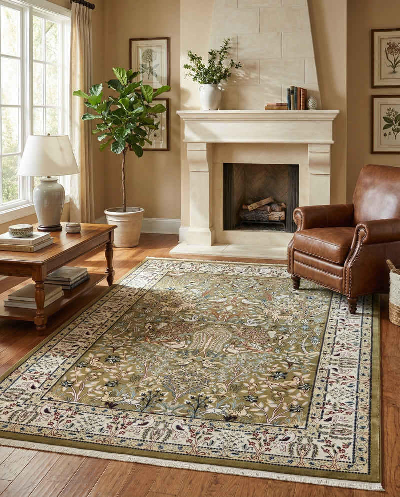Persian Elegance Collection Area Rug -  Kerman (Green) Rectangle Green  lifestyle 29