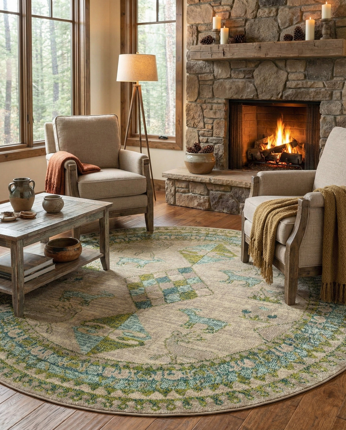 Sedona Vista Collection Area Rug -  Nolina Round Green  lifestyle 107