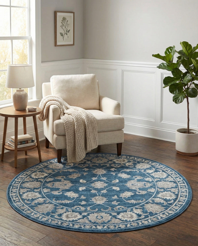 Charleston Elegance Collection Area Rug -  Seaport (Blue) Round Blue  lifestyle 47