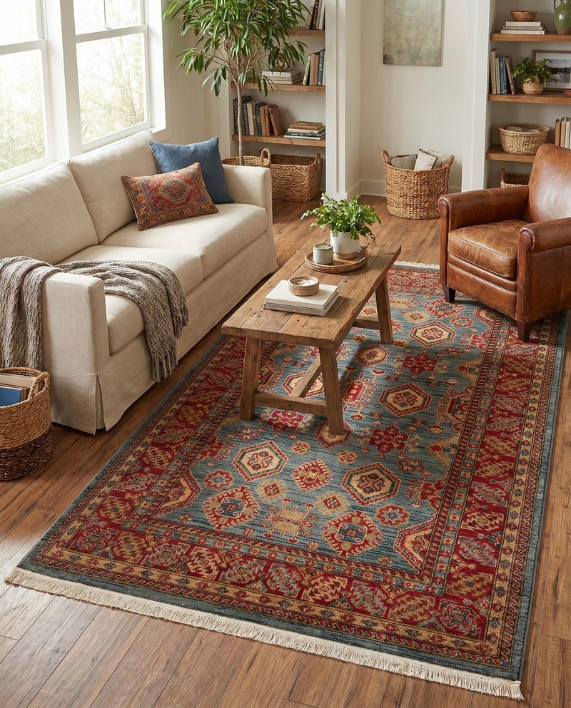 Persian Elegance Collection Area Rug -  Nain Rectangle Light Blue  lifestyle 12