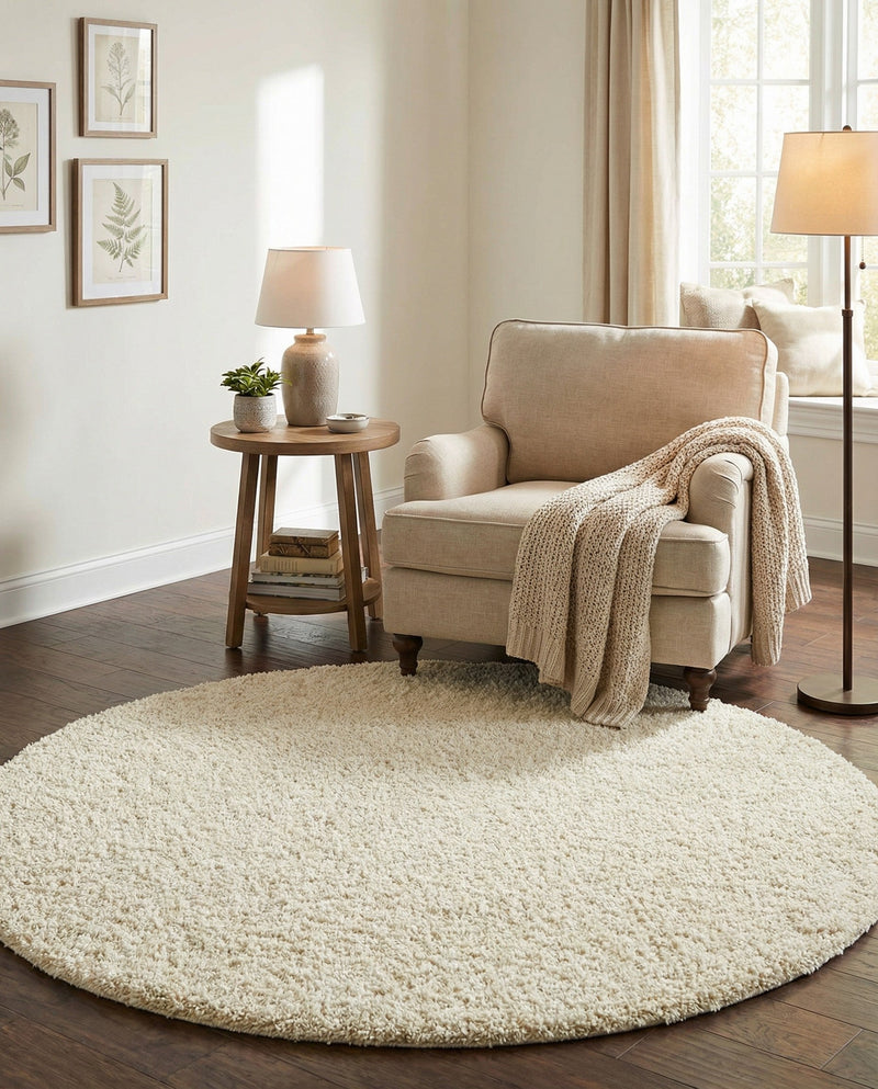 Plush Oasis Collection Area Rug - Serenity (Pure Ivory) Round Pure Ivory  lifestyle 43