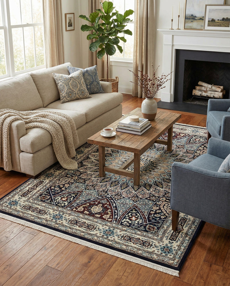 Persian Elegance Collection Area Rug -  Hamedan (Navy Blue) Rectangle Navy Blue  lifestyle 4