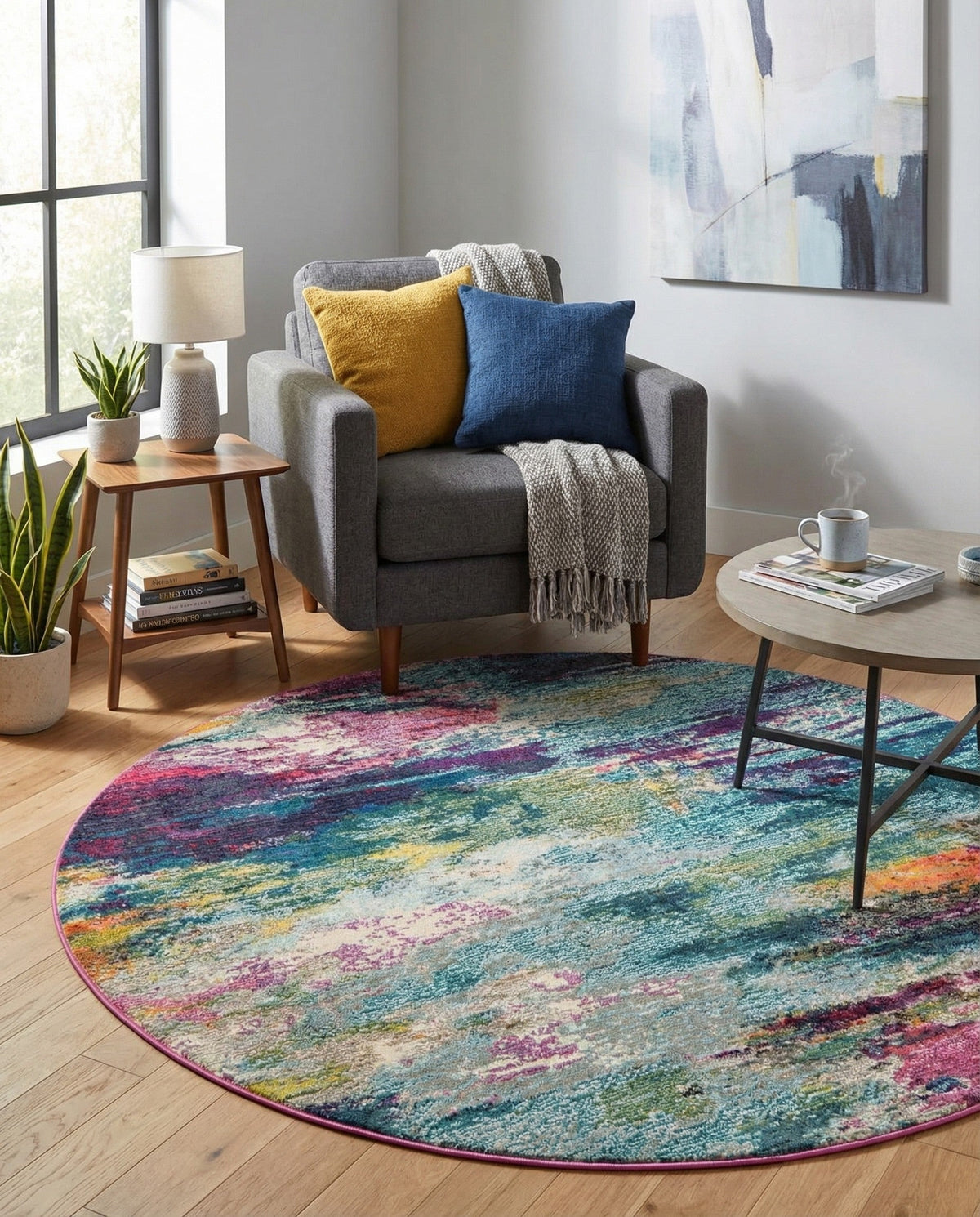 Chromatic Oasis Collection Area Rug -  Oasis Round Multi  lifestyle 85