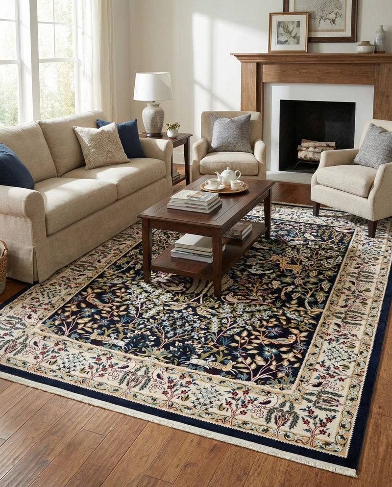 Persian Elegance Collection Area Rug -  Kerman (Navy Blue) Rectangle Navy Blue  lifestyle 6