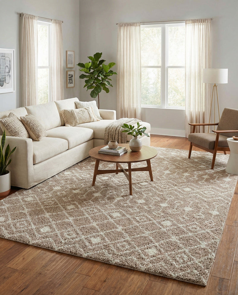 Berber Lattice Shag Collection Area Rug - Atlas (Light Brown) Rectangle Light Brown  lifestyle 4