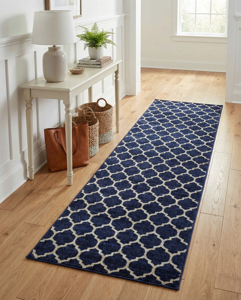 Lattice Gardens Collection Area Rug -  Bloomfield (Dark Blue) Runner Dark Blue  lifestyle 78