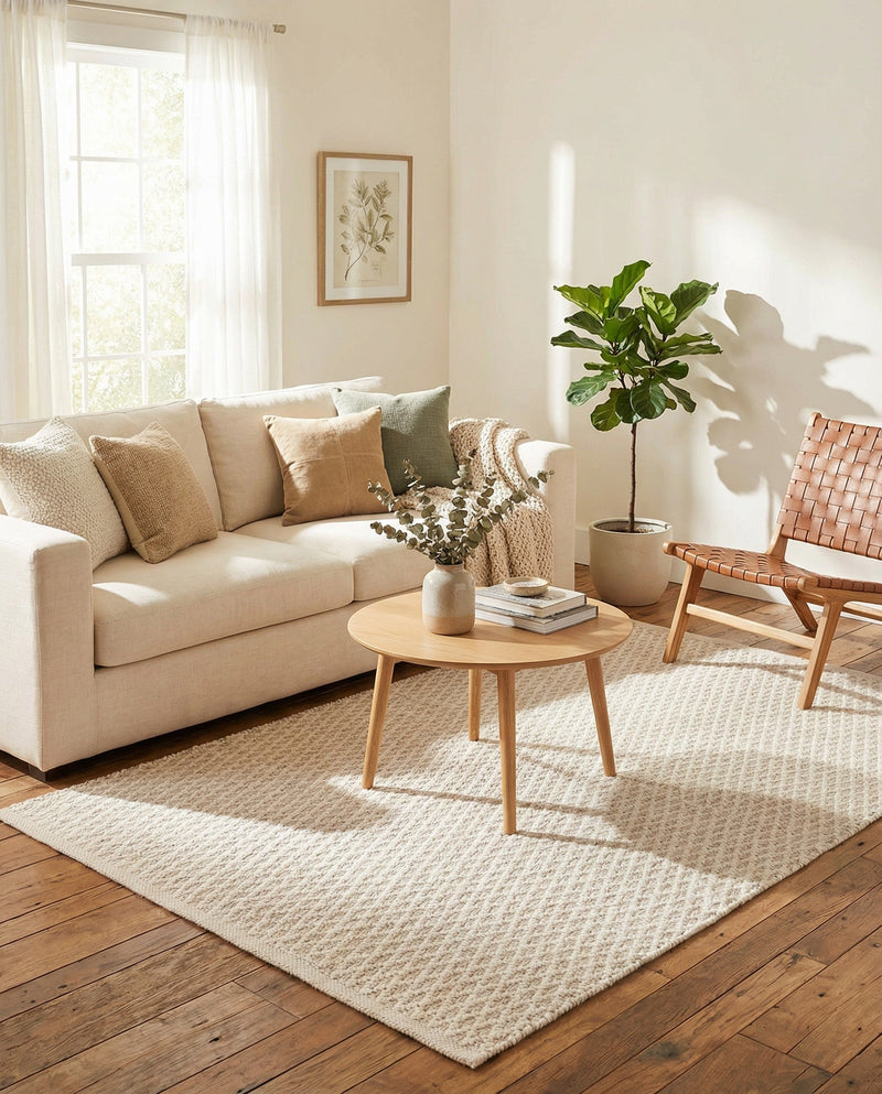 Trellis Wool Collection Area Rug - Cobbles Rectangle Ivory  lifestyle 33