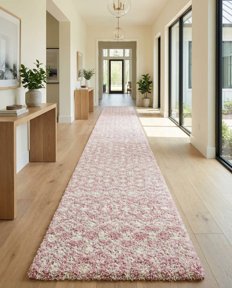 Berber Lattice Shag Collection Area Rug - Atlas (Light Pink) Runner Light Pink  lifestyle 35