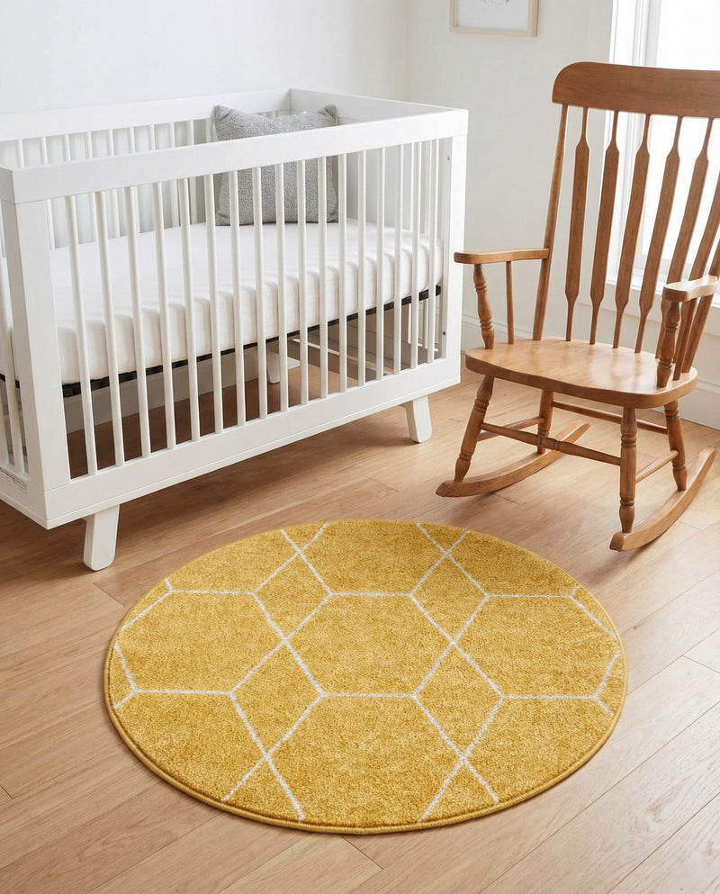 Trellis Mosaic Collection Area Rug - Arborville (Yellow) Round Yellow  lifestyle 60