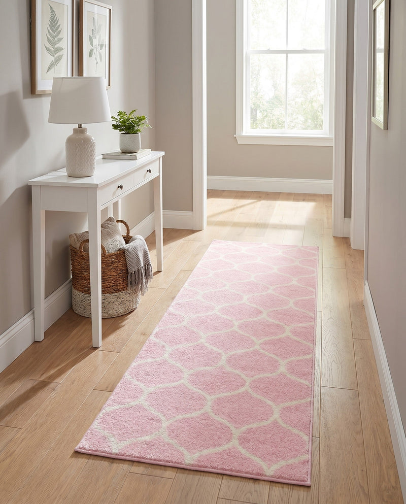 Trellis Mosaic Collection Area Rug -  Pergolatown (Light Pink) Runner Light Pink  lifestyle 65