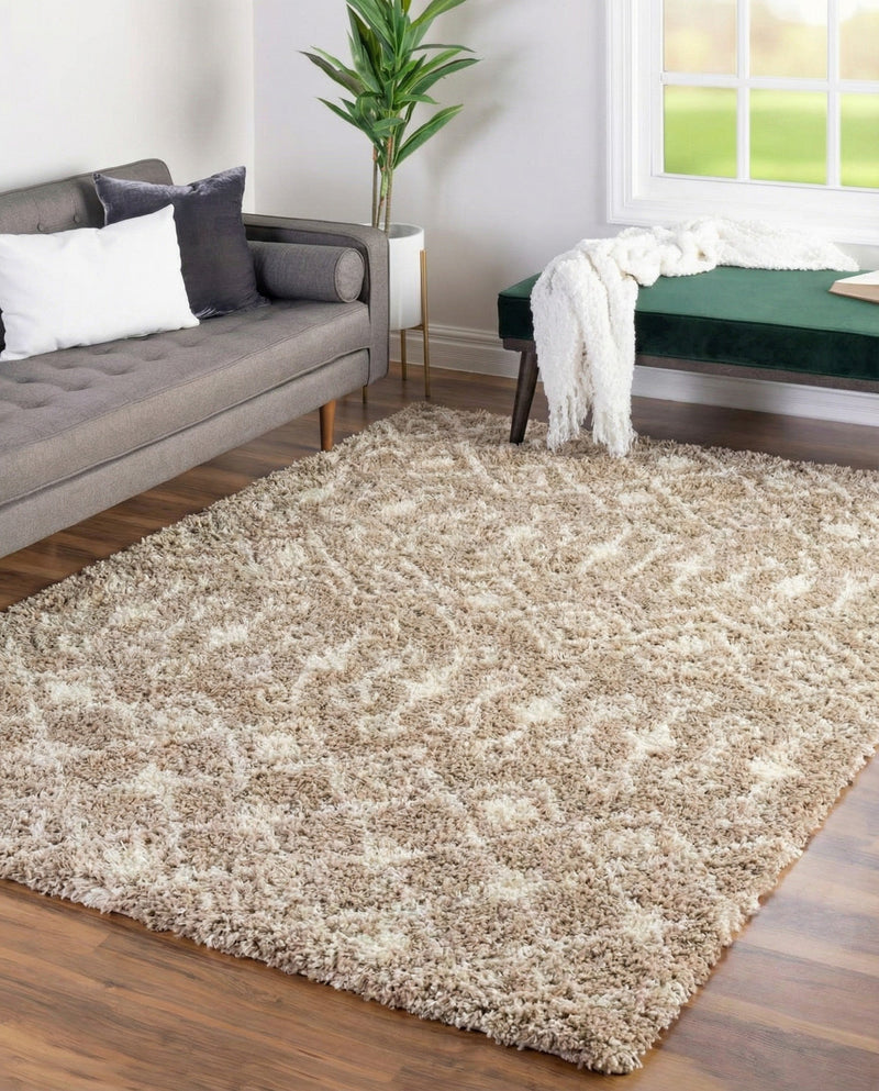 Berber Lattice Shag Collection Area Rug - Atlas (Light Brown) Rectangle Light Brown  lifestyle 5