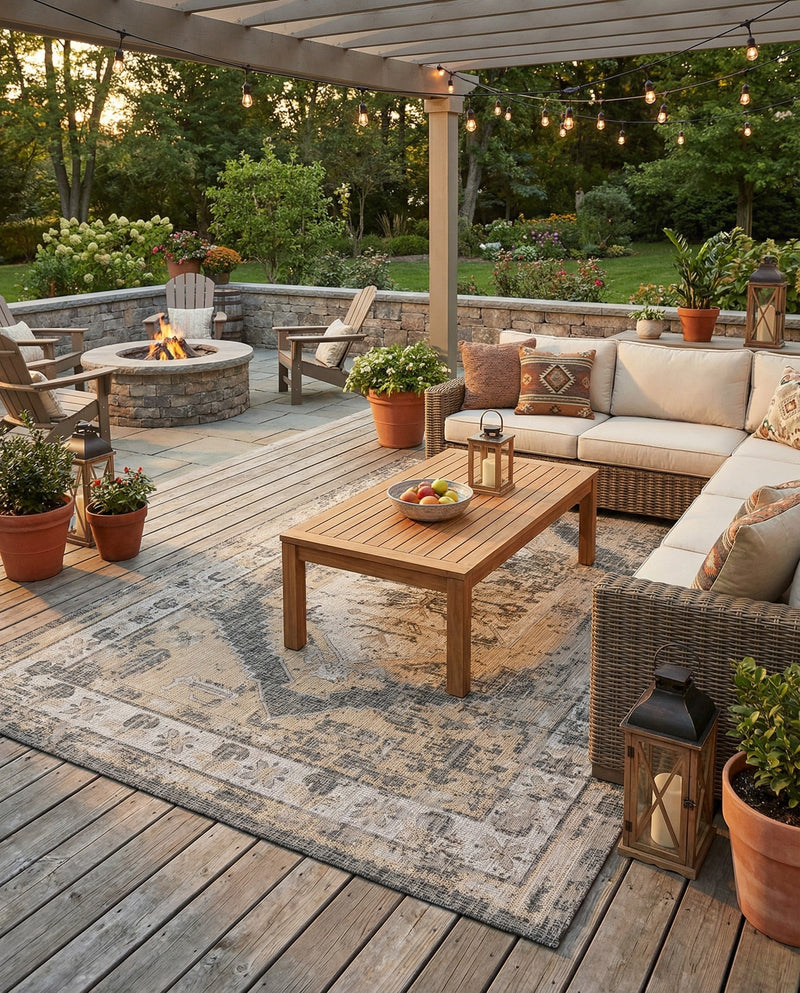 Patio Heritage Collection Area Rug -  Augusta (Charcoal) Rectangle Charcoal  lifestyle 28