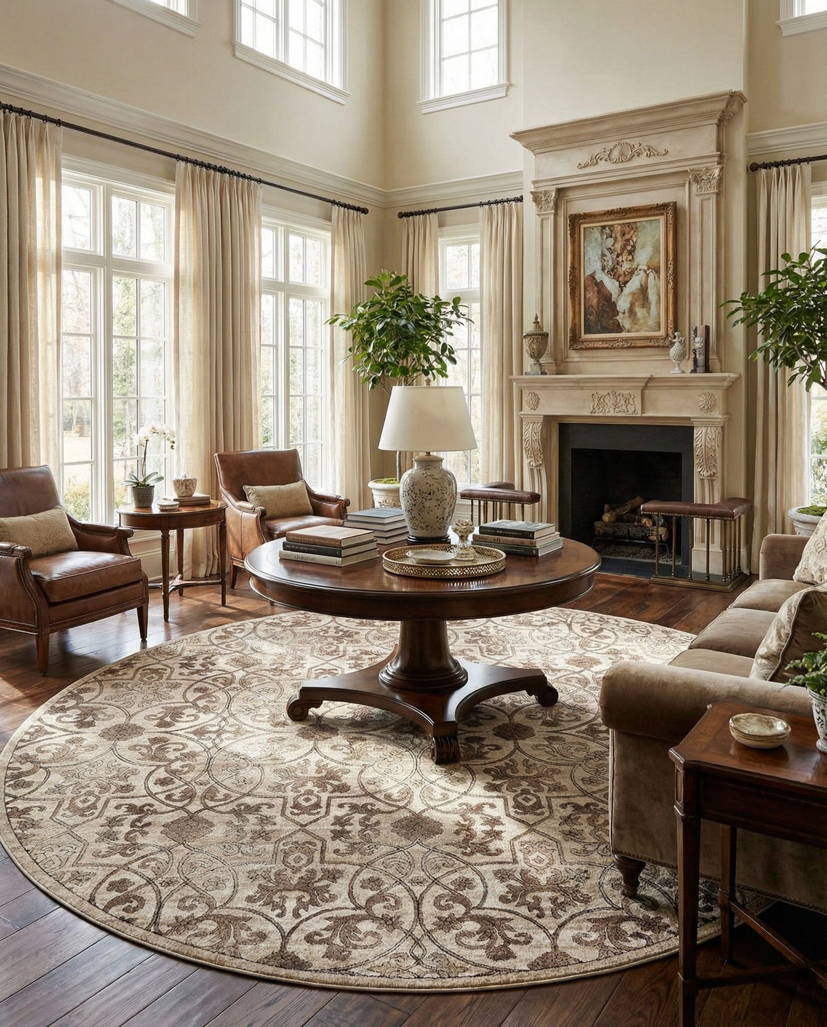 Andes Summit Collection Area Rug -  Merida Round Dark Beige  lifestyle 97