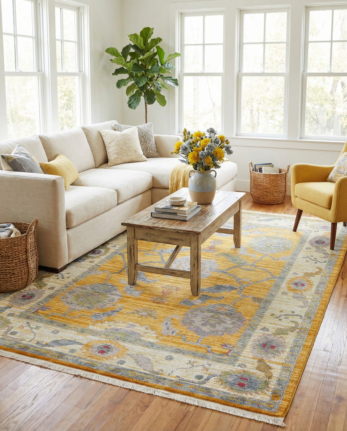 Arcadia Rugs Collection Area Rug - Eden (Yellow) Rectangle Yellow  lifestyle 26