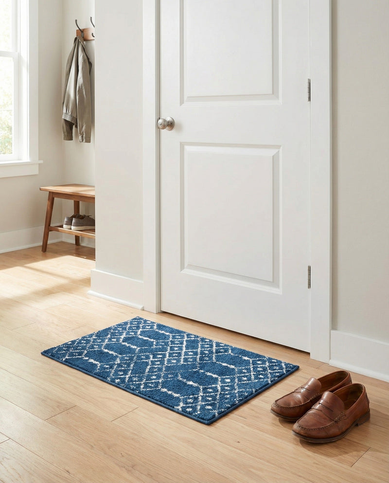 Marrakesh Lattice Collection Area Rug - Casablanca (Navy Blue) Rectangle Navy Blue  lifestyle 19