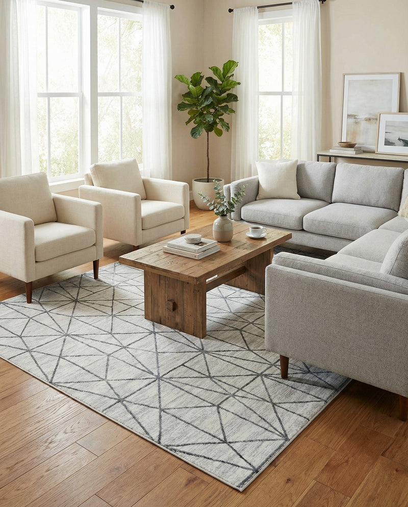 Garden Maze Retreat Collection Area Rug -  Arborlane Rectangle White  lifestyle 13