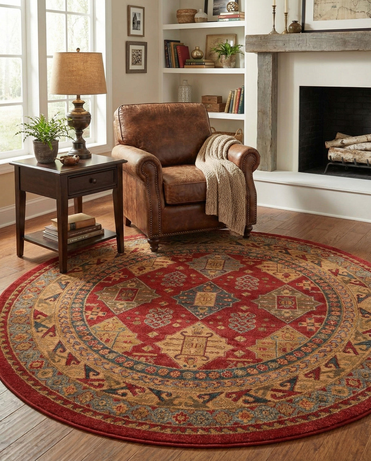 Persian Elegance Collection Area Rug -  Tabriz Round Red  lifestyle 44