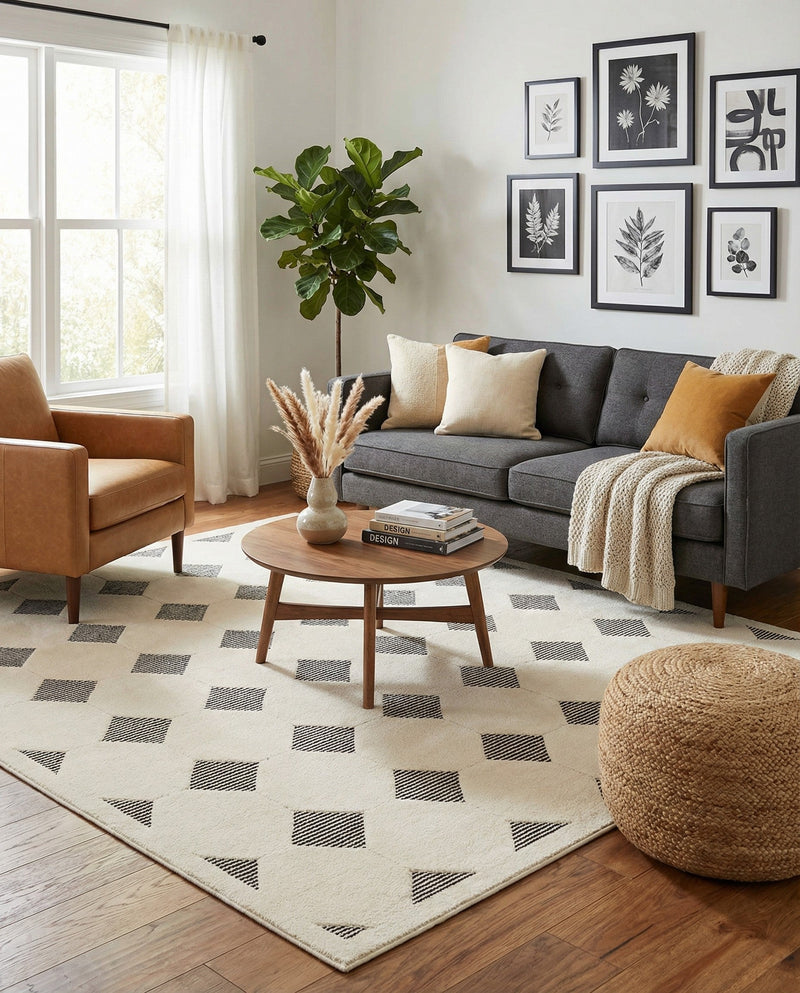 Monochrome Collection Area Rug -  Quartz Square Black and White  lifestyle 61