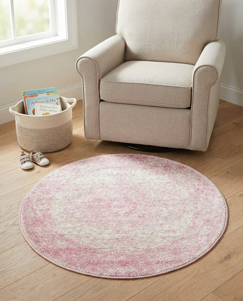 Dover Terrace Collection Area Rug - Marina (Pink) Round Pink  lifestyle 50