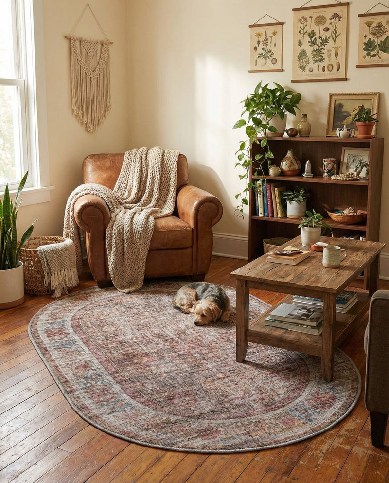 Vintage Memories Collection Area Rug -  Reverie Oval Rust Red and Brown  lifestyle 64