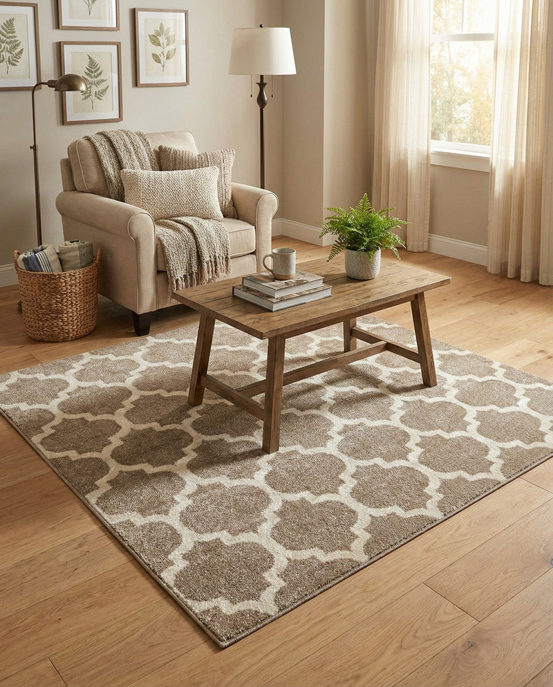 Lattice Gardens Collection Area Rug -  Bloomfield (Light Brown) Square Light Brown  lifestyle 38