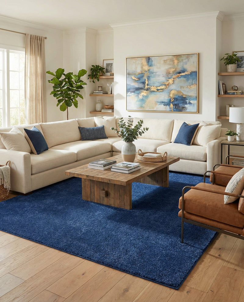 Solid Shag Seaside Collection Area Rug - Azure Cove (Navy Blue) Rectangle Navy Blue  lifestyle 33
