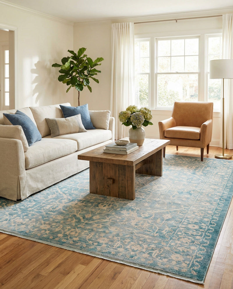 Rustic Charm Revival Collection Area Rug - Farmstead Rectangle Light Blue  lifestyle 33