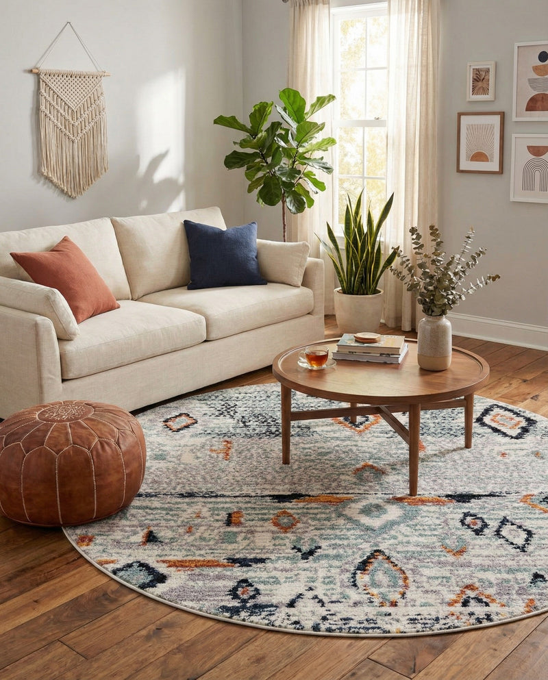 Tangier Treasures Collection Area Rug - Casablanca Round Light Blue  lifestyle 76