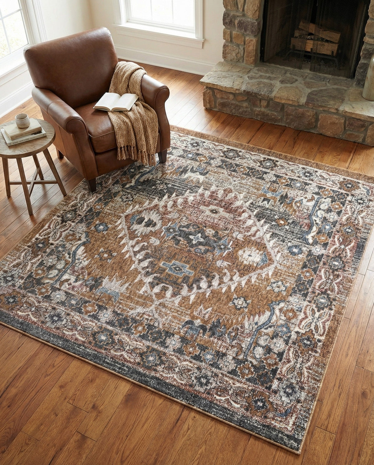 Desert Modern Eco Rug Series Collection Area Rug -  Navajo Square Khaki Gray  lifestyle 84