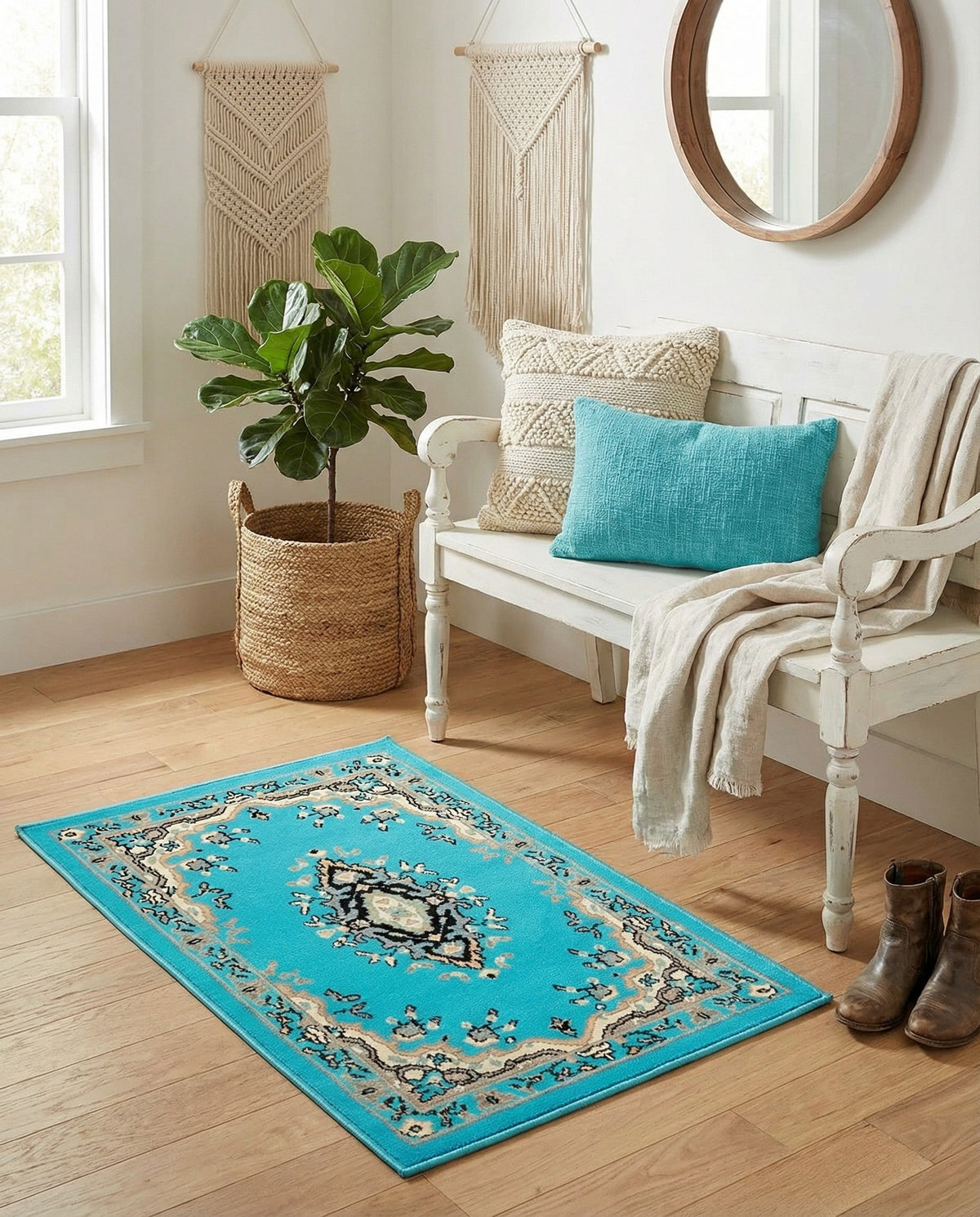 Tabriz Tapestry Collection Area Rug - Azerbaijan (Turquoise) Rectangle Turquoise  lifestyle 8