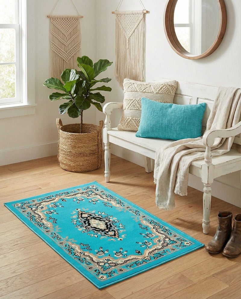Tabriz Tapestry Collection Area Rug - Azerbaijan (Turquoise) Rectangle Turquoise  lifestyle 8