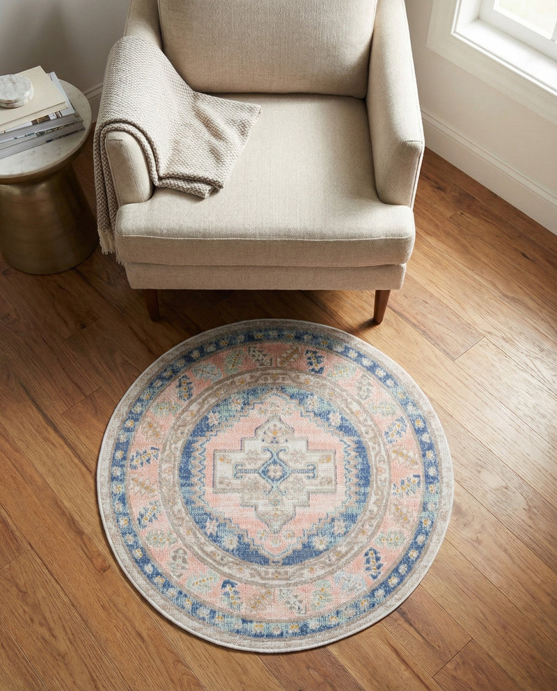 Savannah Series Collection Area Rug -  Augusta (French Blue) Round French Blue  lifestyle 49