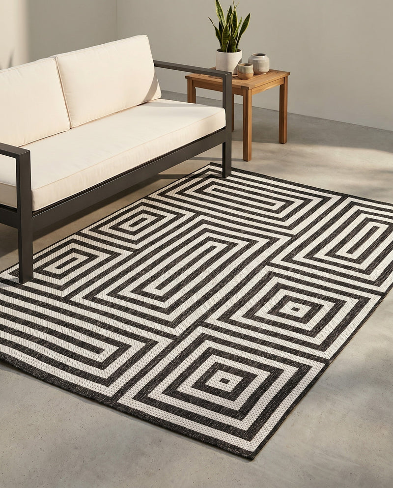 Urban Terrace Collection Area Rug -  Flatiron Rectangle Black and White  lifestyle 47