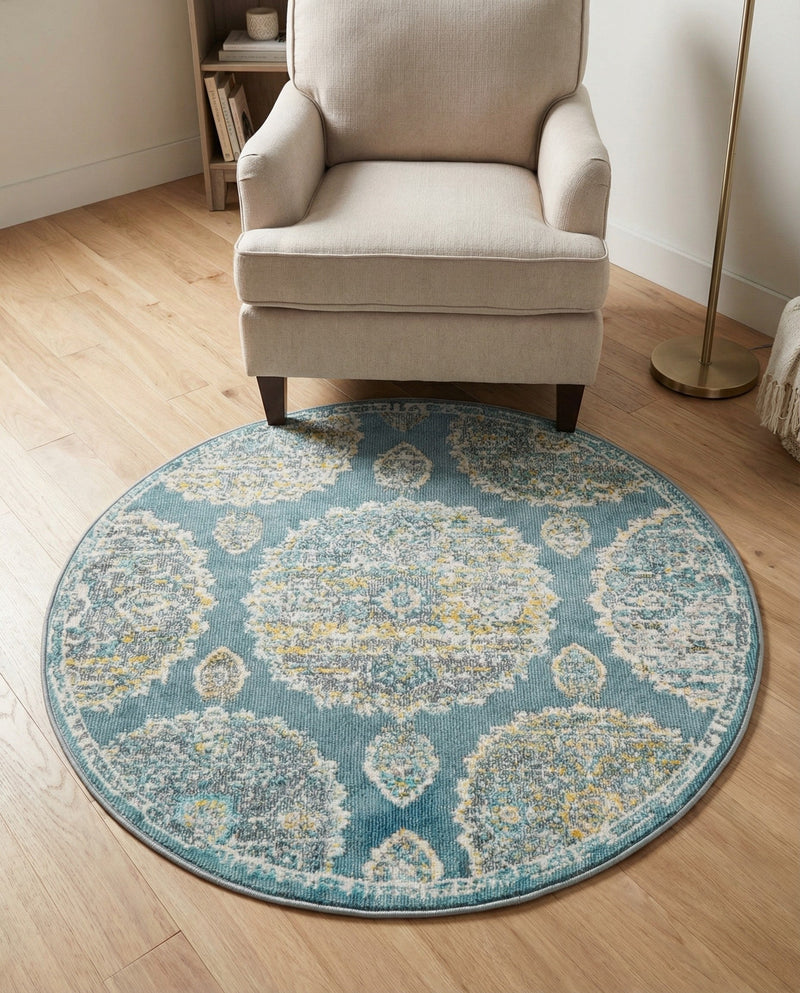 Arcadia Rugs Collection Area Rug -  Atlantis (Gray and Blue) Round Gray and Blue  lifestyle 49