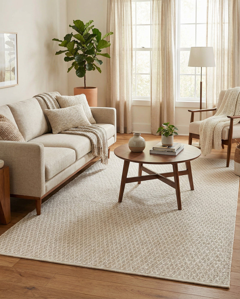 Trellis Wool Collection Area Rug - Cobbles Rectangle Ivory  lifestyle 35