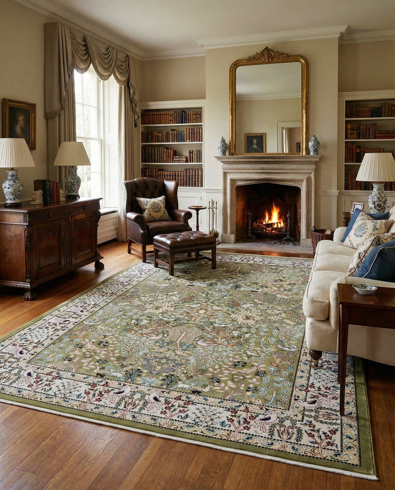 Persian Elegance Collection Area Rug -  Kerman (Green) Rectangle Green  lifestyle 9