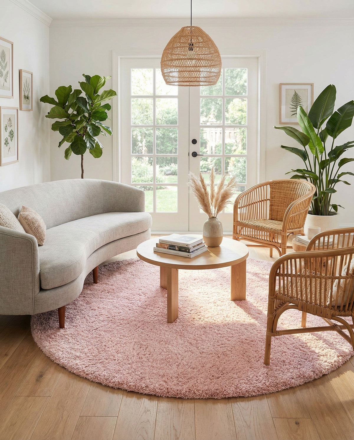 Eternal Plush Oasis Collection Area Rug -  Tranquility (Pink Lace) Round Pink Lace  lifestyle 35