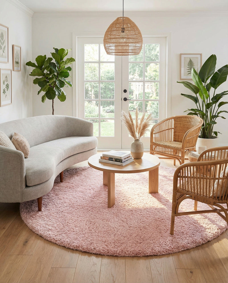 Eternal Plush Oasis Collection Area Rug -  Tranquility (Pink Lace) Round Pink Lace  lifestyle 35