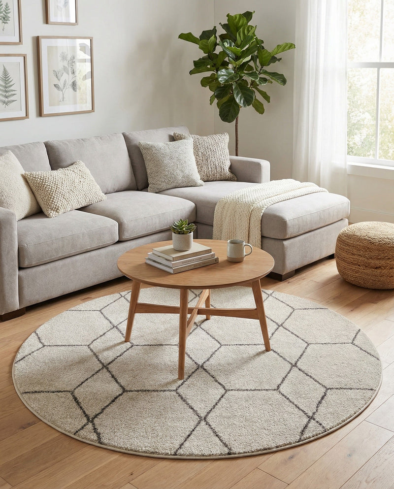 Trellis Mosaic Collection Area Rug - Arborville (Ivory) Round Ivory  lifestyle 45