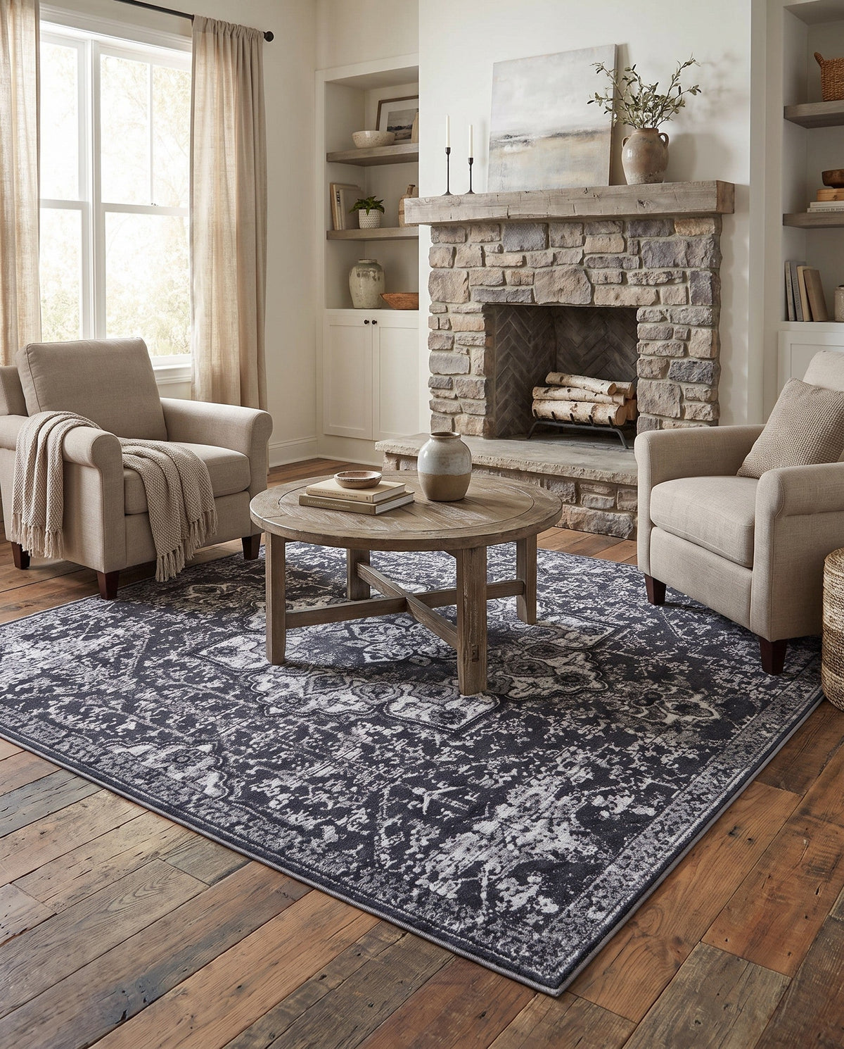 Baroque Era Collection Area Rug - Versailles (Dark Gray) Square Dark Gray  lifestyle 33