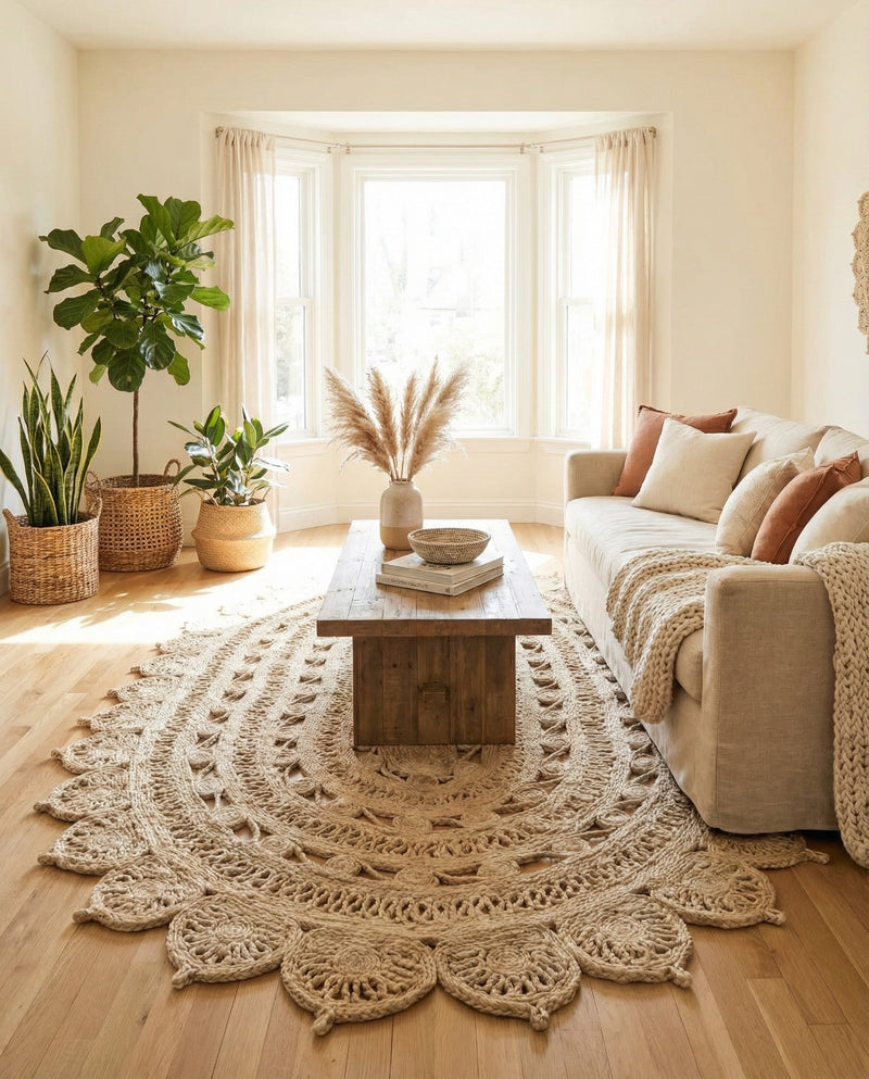Woven Seaside Jute Collection Area Rug - Coastalhaven (Ivory) Oval Ivory  lifestyle 17
