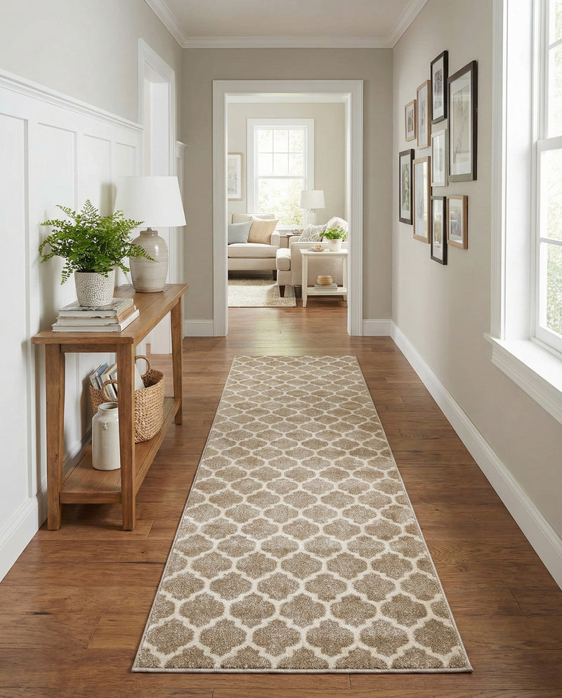 Lattice Gardens Collection Area Rug -  Bloomfield (Light Brown) Runner Light Brown  lifestyle 76