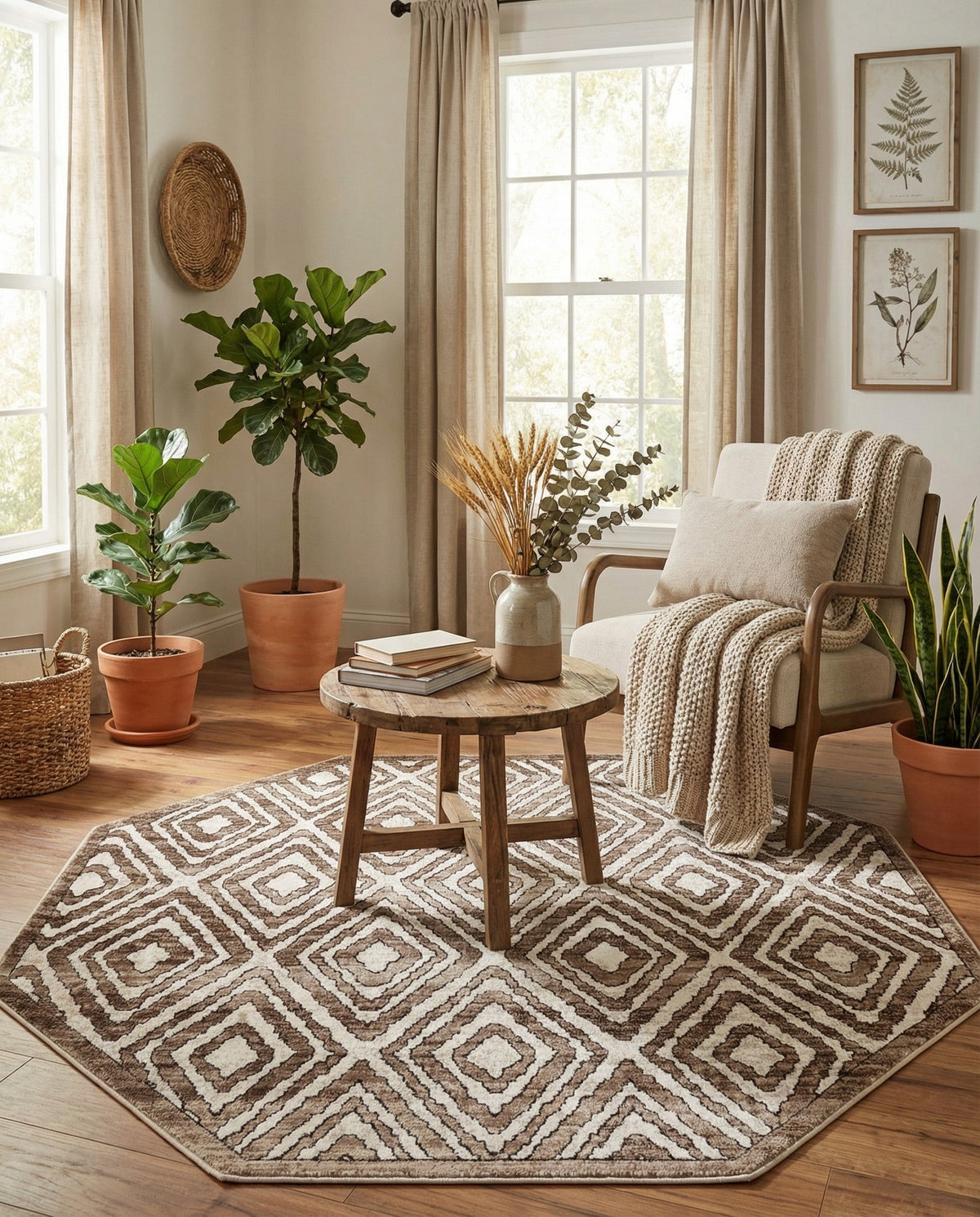 Sanctuary Retreat Collection Area Rug -  Oasis Octagon Chocolate Brown  lifestyle 160