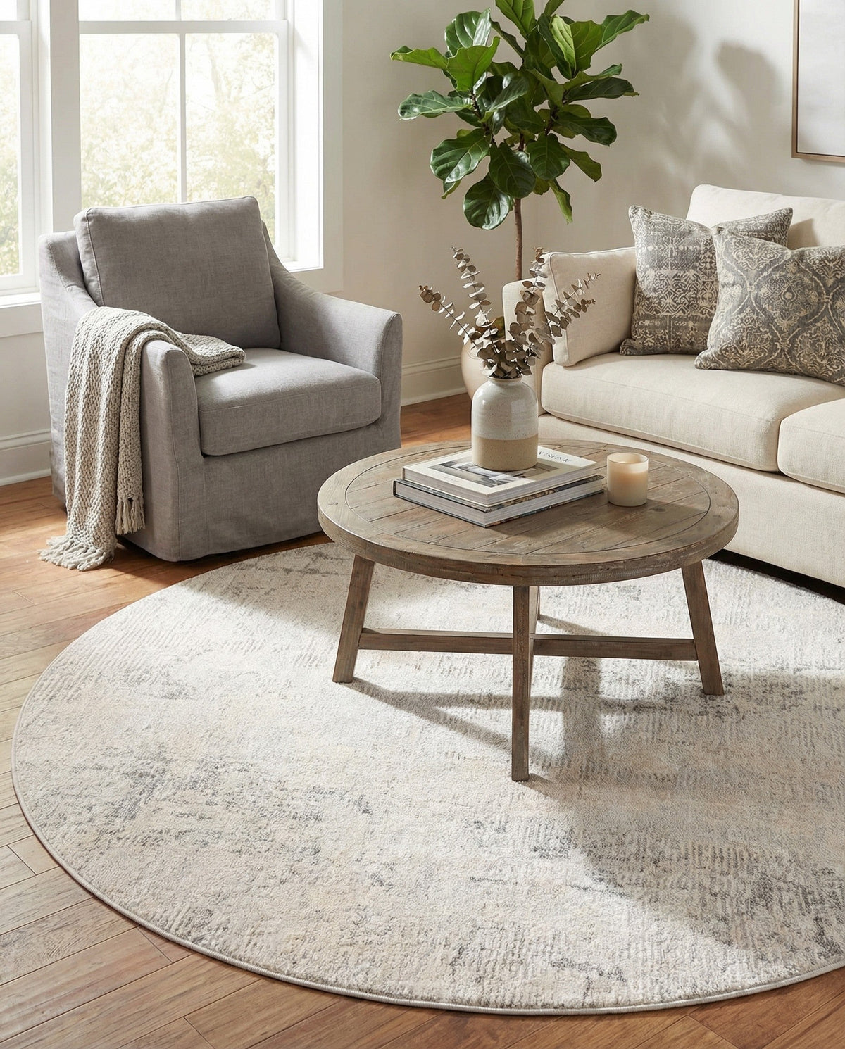 Aegean Elegance Collection Area Rug -  Ithaca Round Gray  lifestyle 90