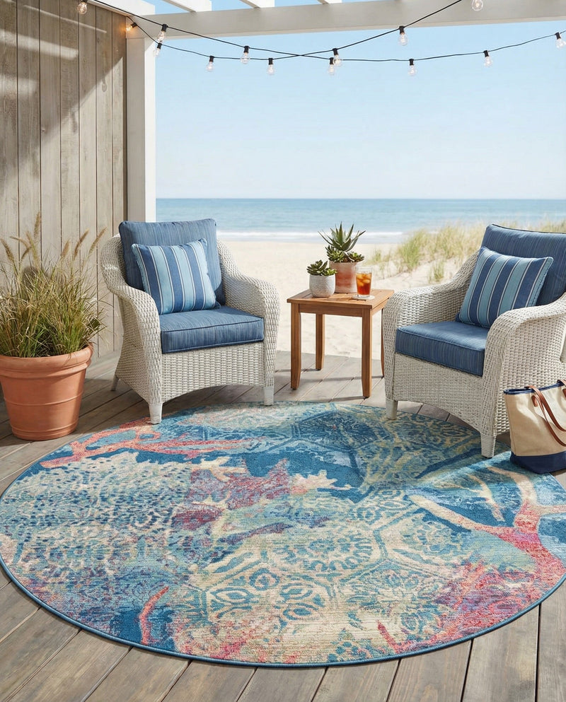 Seaside Haven Rugs Collection Area Rug - Marina Round Multi  lifestyle 43