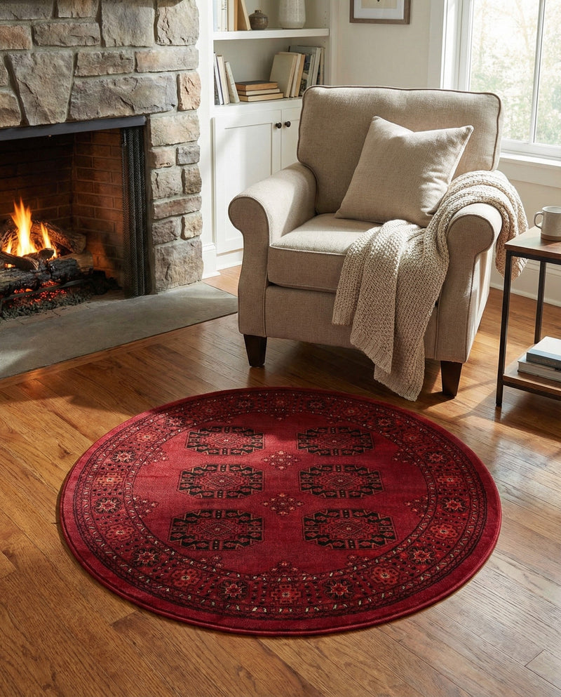 Samarkand Elegance Collection Area Rug -  Fergana Round Red  lifestyle 49