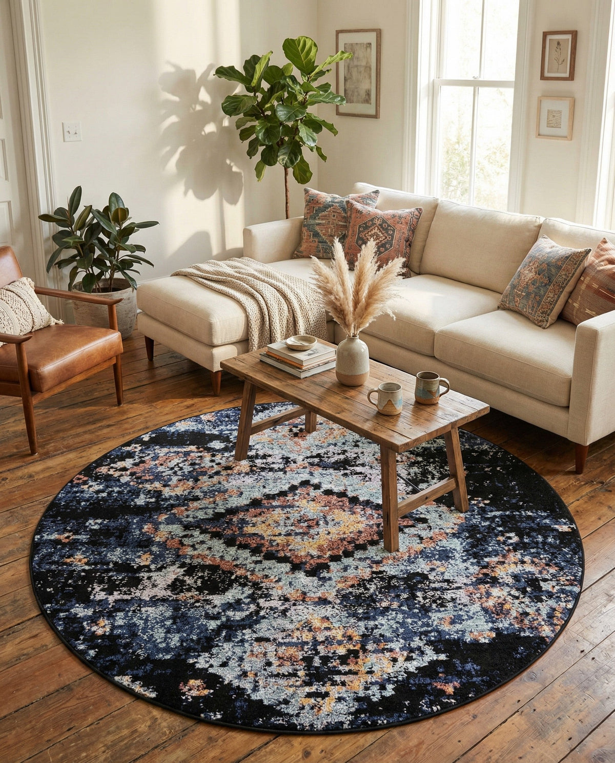 Tangier Treasures Collection Area Rug -  Fez Round Navy Blue  lifestyle 86